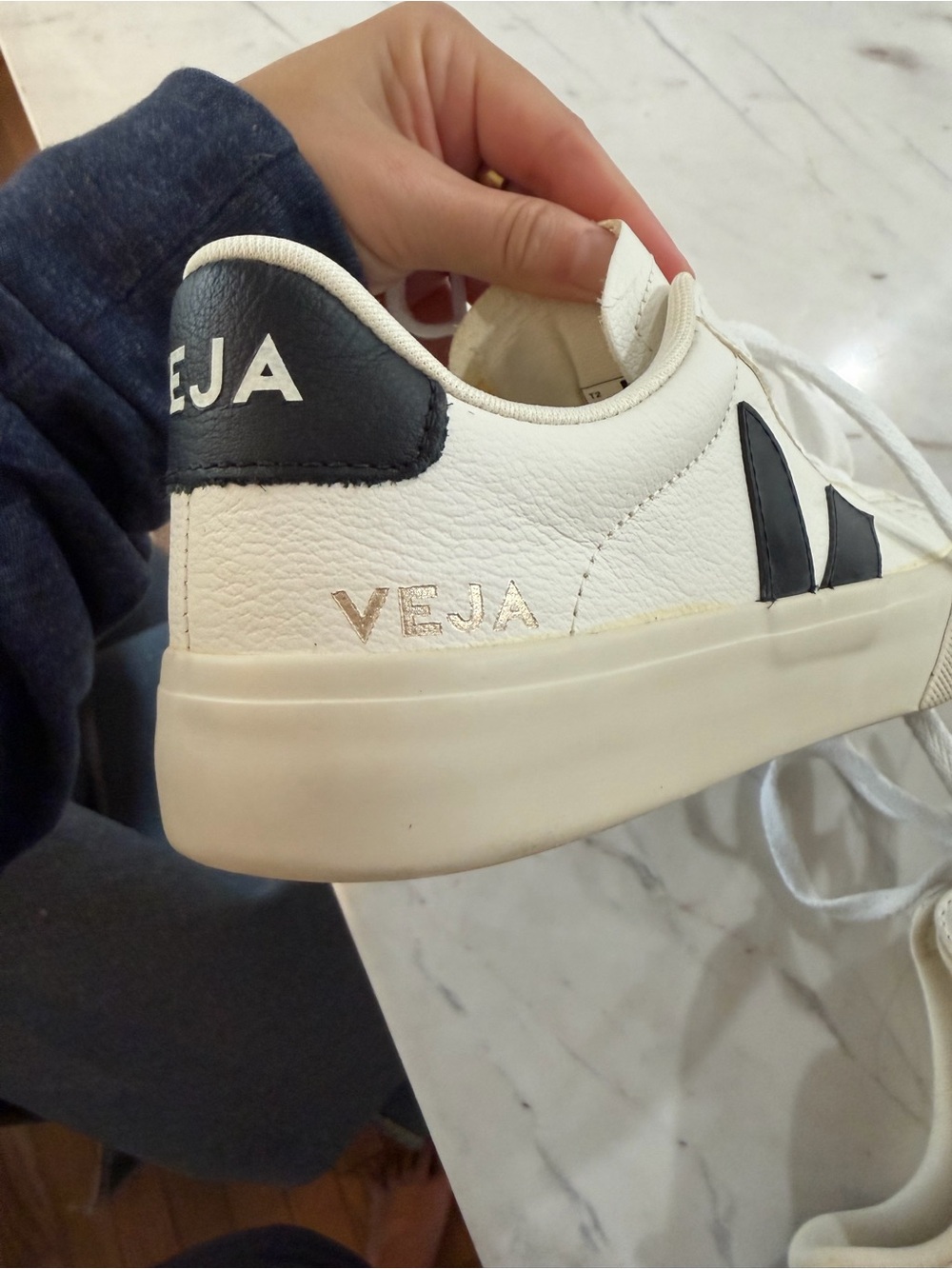 Veja White Sneakers with Black V Detail - Picture 8 of 12